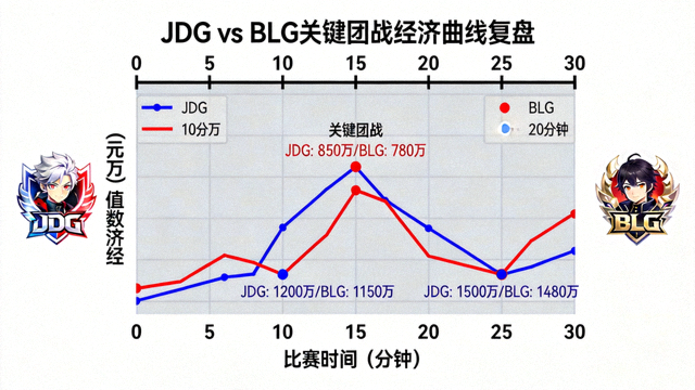 JDG对阵BLG关键团战经济曲线复盘分析配图